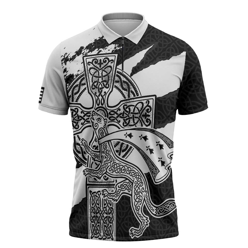 Brittany Celtic Cross Zipper Polo Shirt Celtic Pattern - Wonder Print Shop