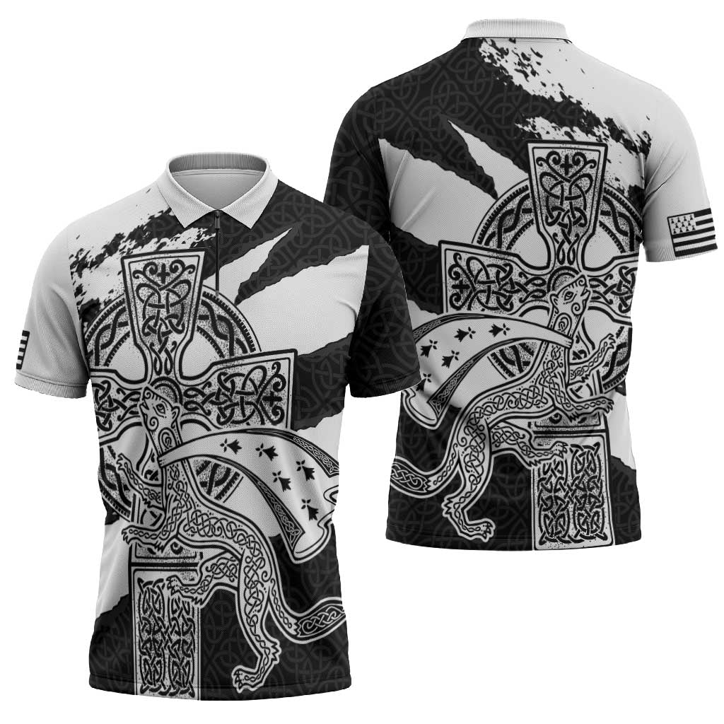Brittany Celtic Cross Zipper Polo Shirt Celtic Pattern - Wonder Print Shop