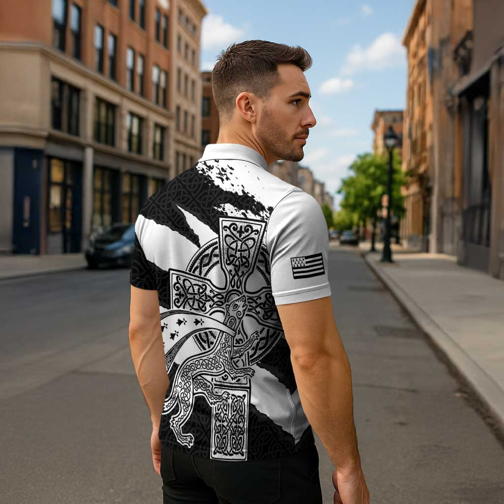 Brittany Celtic Cross Zipper Polo Shirt Celtic Pattern - Wonder Print Shop