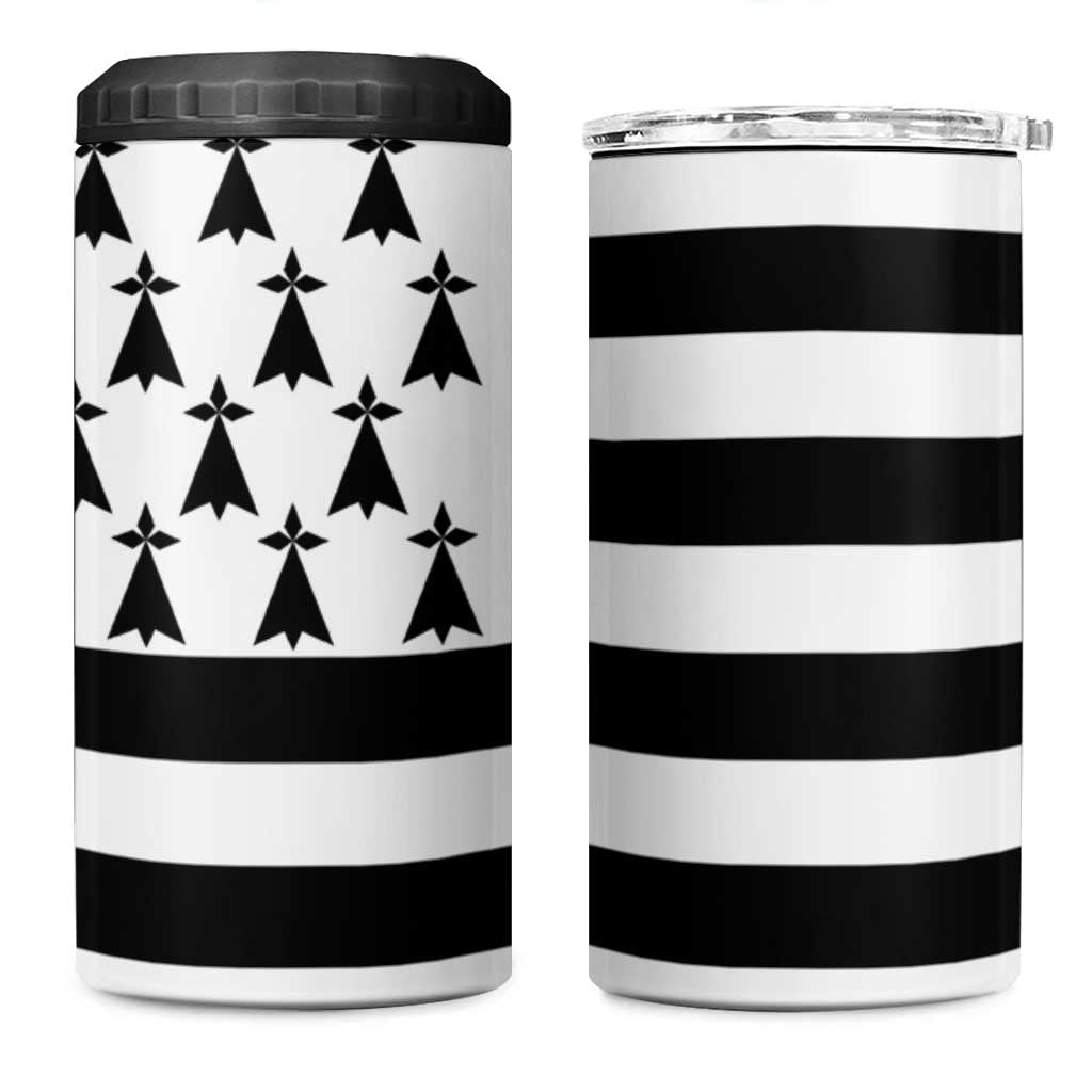 Brittany Flag Style 4 in 1 Can Cooler Tumbler Kentoch Mervel Eget Bezan Saotret - Wonder Print Shop