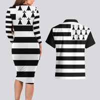 Brittany Flag Style Couples Matching Long Sleeve Bodycon Dress and Hawaiian Shirt Kentoch Mervel Eget Bezan Saotret - Wonder Print Shop