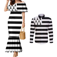 Brittany Flag Style Couples Matching Mermaid Dress and Long Sleeve Button Shirt Kentoch Mervel Eget Bezan Saotret - Wonder Print Shop