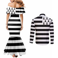 Brittany Flag Style Couples Matching Mermaid Dress and Long Sleeve Button Shirt Kentoch Mervel Eget Bezan Saotret - Wonder Print Shop