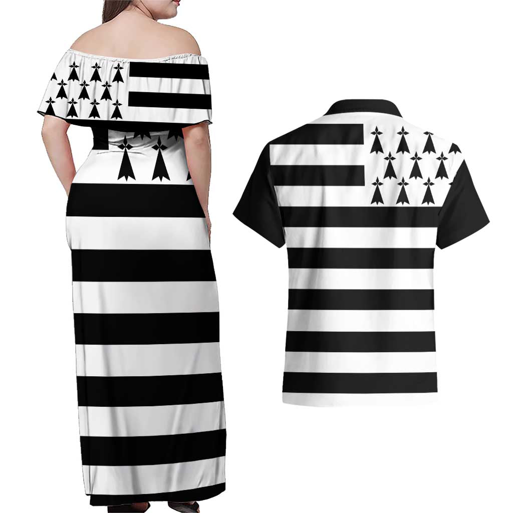 Brittany Flag Style Couples Matching Off Shoulder Maxi Dress and Hawaiian Shirt Kentoch Mervel Eget Bezan Saotret - Wonder Print Shop