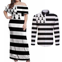 Brittany Flag Style Couples Matching Off Shoulder Maxi Dress and Long Sleeve Button Shirt Kentoch Mervel Eget Bezan Saotret - Wonder Print Shop