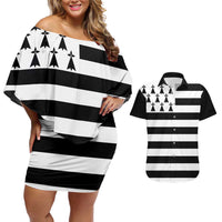 Brittany Flag Style Couples Matching Off Shoulder Short Dress and Hawaiian Shirt Kentoch Mervel Eget Bezan Saotret - Wonder Print Shop