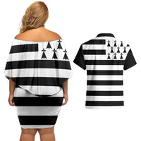 Brittany Flag Style Couples Matching Off Shoulder Short Dress and Hawaiian Shirt Kentoch Mervel Eget Bezan Saotret - Wonder Print Shop