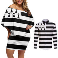 Brittany Flag Style Couples Matching Off Shoulder Short Dress and Long Sleeve Button Shirt Kentoch Mervel Eget Bezan Saotret - Wonder Print Shop