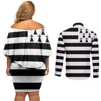 Brittany Flag Style Couples Matching Off Shoulder Short Dress and Long Sleeve Button Shirt Kentoch Mervel Eget Bezan Saotret - Wonder Print Shop