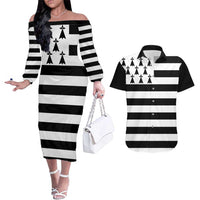 Brittany Flag Style Couples Matching Off The Shoulder Long Sleeve Dress and Hawaiian Shirt Kentoch Mervel Eget Bezan Saotret - Wonder Print Shop