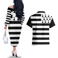 Brittany Flag Style Couples Matching Off The Shoulder Long Sleeve Dress and Hawaiian Shirt Kentoch Mervel Eget Bezan Saotret - Wonder Print Shop