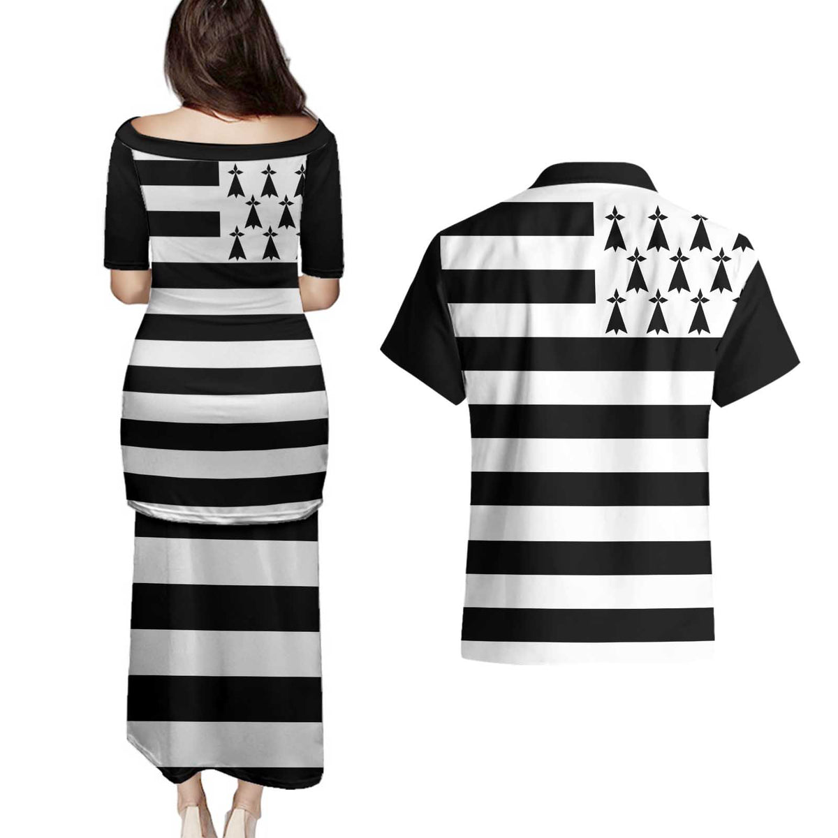 Brittany Flag Style Couples Matching Puletasi and Hawaiian Shirt Kentoch Mervel Eget Bezan Saotret - Wonder Print Shop