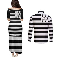 Brittany Flag Style Couples Matching Puletasi and Long Sleeve Button Shirt Kentoch Mervel Eget Bezan Saotret - Wonder Print Shop