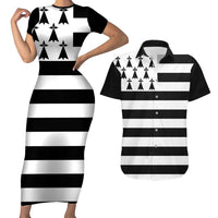 Brittany Flag Style Couples Matching Short Sleeve Bodycon Dress and Hawaiian Shirt Kentoch Mervel Eget Bezan Saotret - Wonder Print Shop