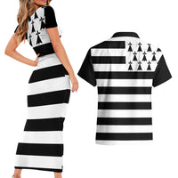 Brittany Flag Style Couples Matching Short Sleeve Bodycon Dress and Hawaiian Shirt Kentoch Mervel Eget Bezan Saotret - Wonder Print Shop