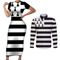 Brittany Flag Style Couples Matching Short Sleeve Bodycon Dress and Long Sleeve Button Shirt Kentoch Mervel Eget Bezan Saotret - Wonder Print Shop