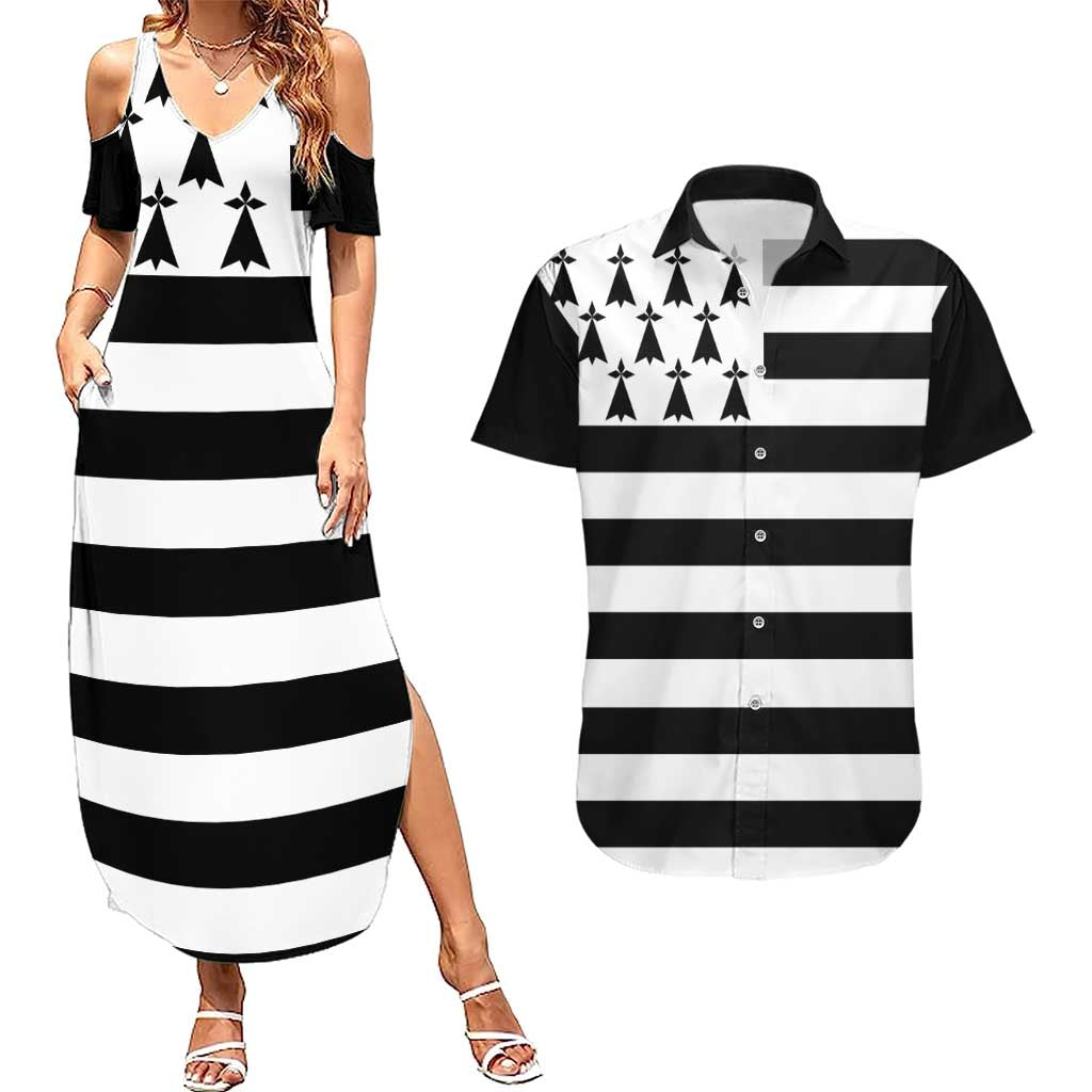 Brittany Flag Style Couples Matching Summer Maxi Dress and Hawaiian Shirt Kentoch Mervel Eget Bezan Saotret - Wonder Print Shop