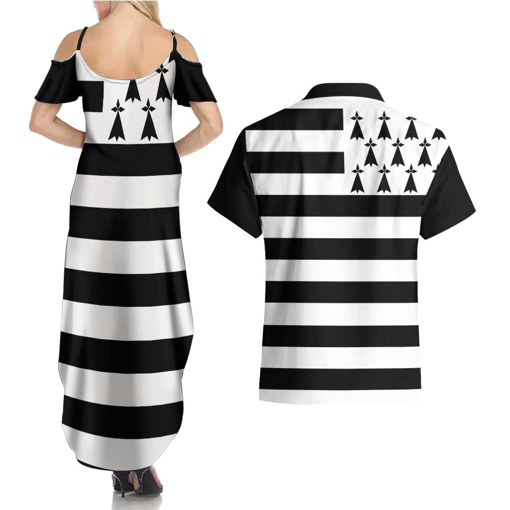 Brittany Flag Style Couples Matching Summer Maxi Dress and Hawaiian Shirt Kentoch Mervel Eget Bezan Saotret - Wonder Print Shop