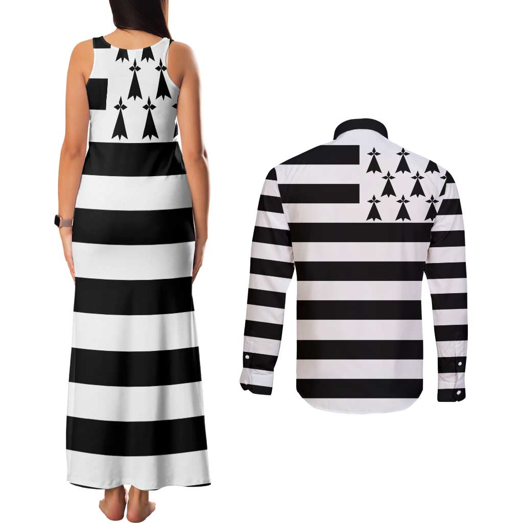 Brittany Flag Style Couples Matching Tank Maxi Dress and Long Sleeve Button Shirt Kentoch Mervel Eget Bezan Saotret - Wonder Print Shop