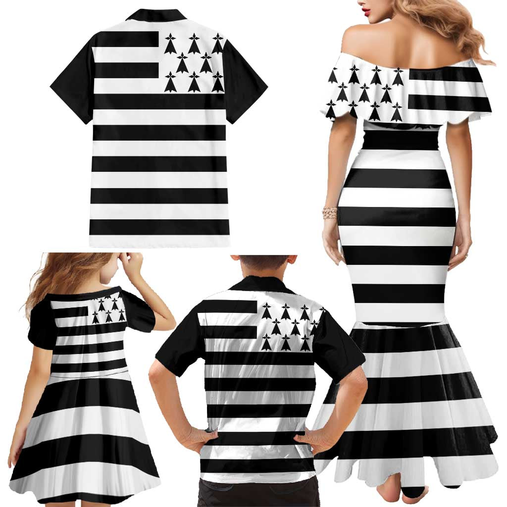 Brittany Flag Style Family Matching Mermaid Dress and Hawaiian Shirt Kentoch Mervel Eget Bezan Saotret - Wonder Print Shop