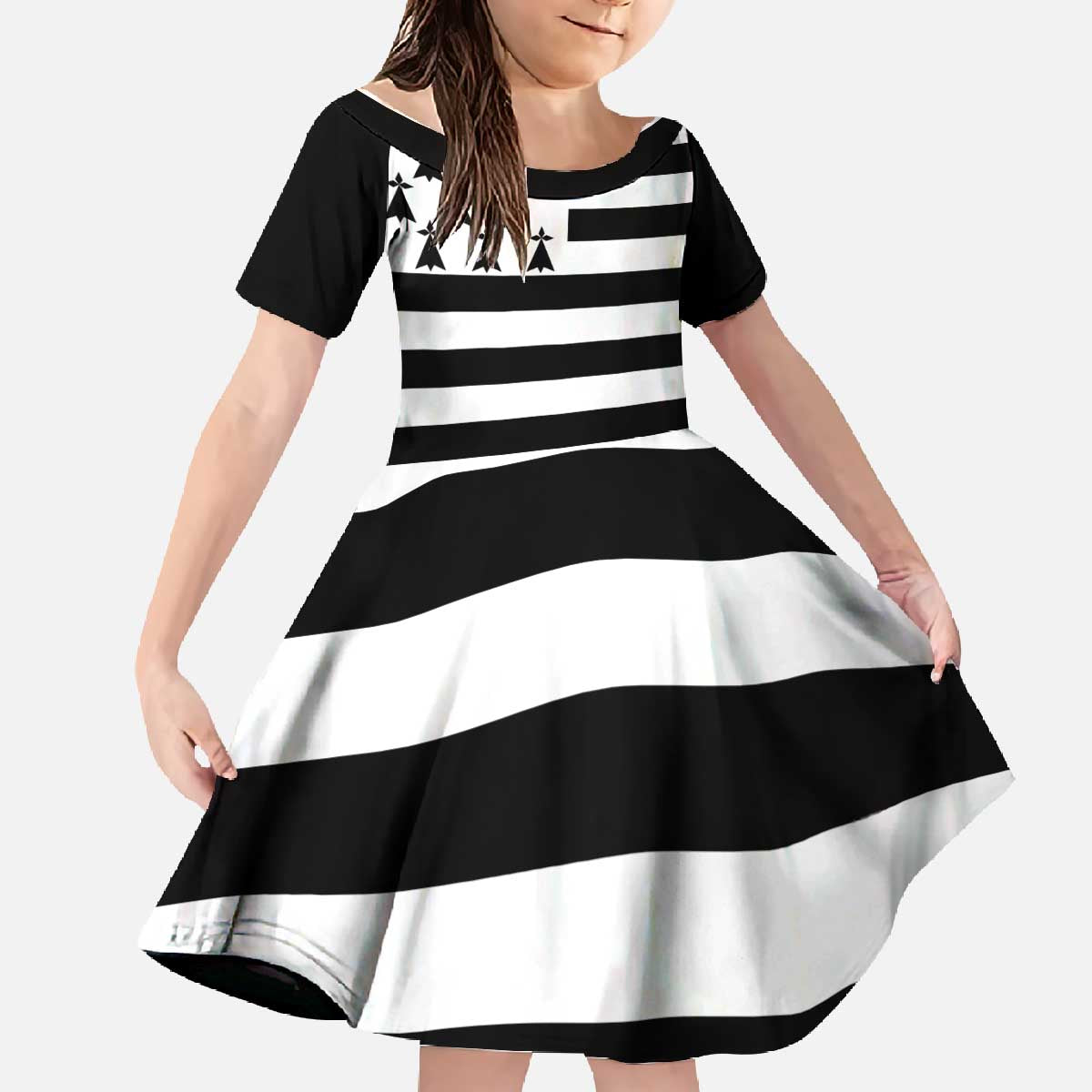 Brittany Flag Style Family Matching Off The Shoulder Long Sleeve Dress and Hawaiian Shirt Kentoch Mervel Eget Bezan Saotret - Wonder Print Shop