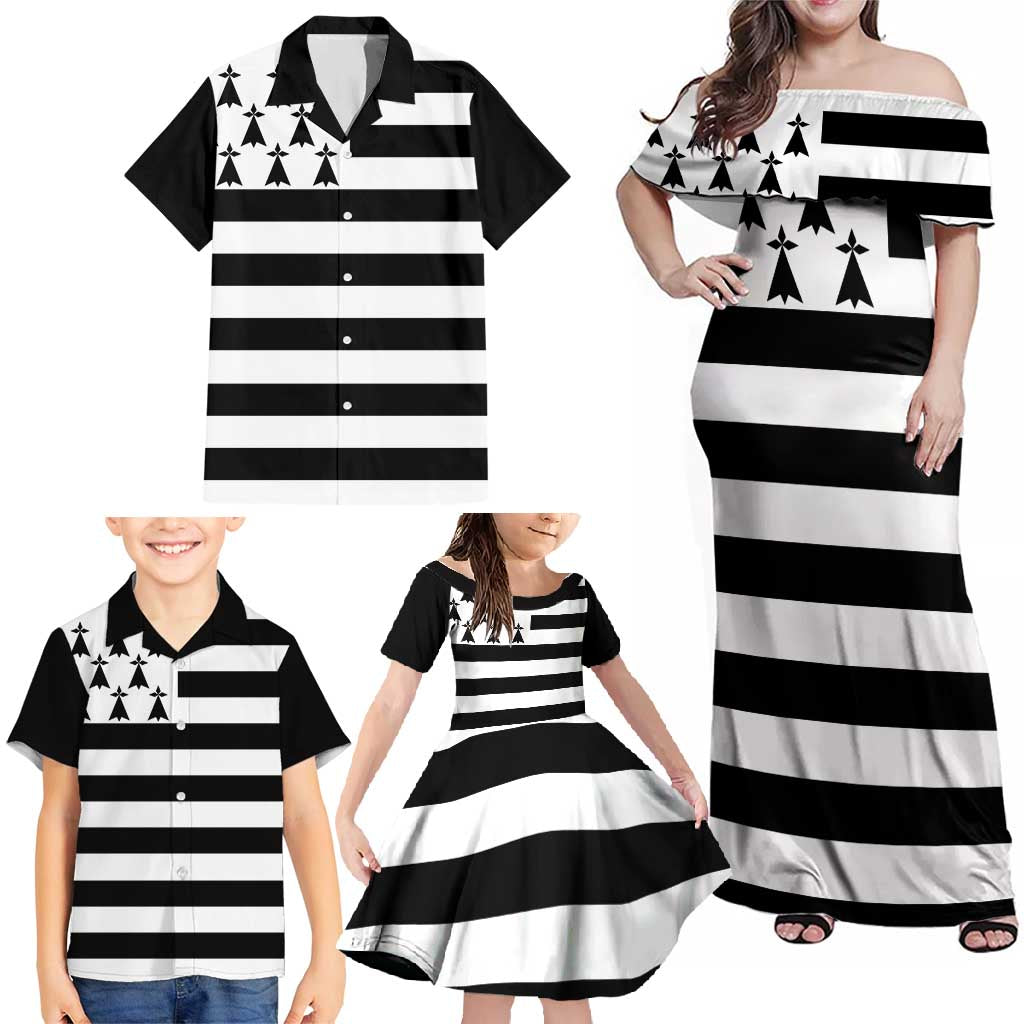 Brittany Flag Style Family Matching Off Shoulder Maxi Dress and Hawaiian Shirt Kentoch Mervel Eget Bezan Saotret - Wonder Print Shop