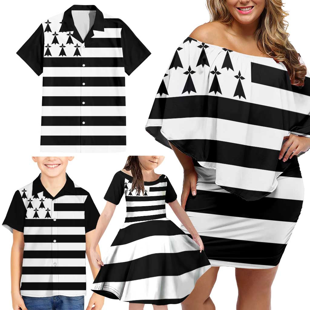 Brittany Flag Style Family Matching Off Shoulder Short Dress and Hawaiian Shirt Kentoch Mervel Eget Bezan Saotret - Wonder Print Shop