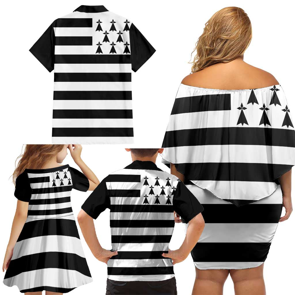Brittany Flag Style Family Matching Off Shoulder Short Dress and Hawaiian Shirt Kentoch Mervel Eget Bezan Saotret - Wonder Print Shop