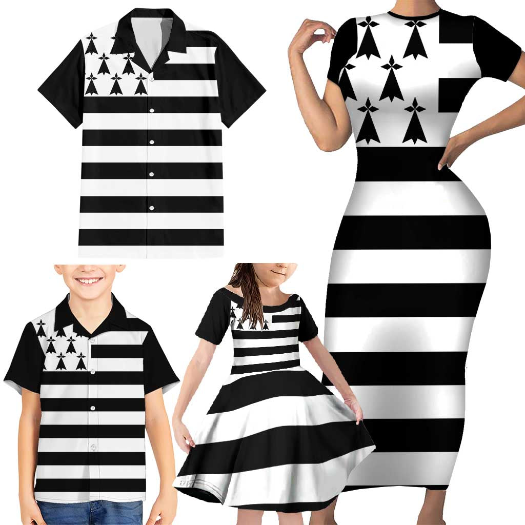 Brittany Flag Style Family Matching Short Sleeve Bodycon Dress and Hawaiian Shirt Kentoch Mervel Eget Bezan Saotret - Wonder Print Shop
