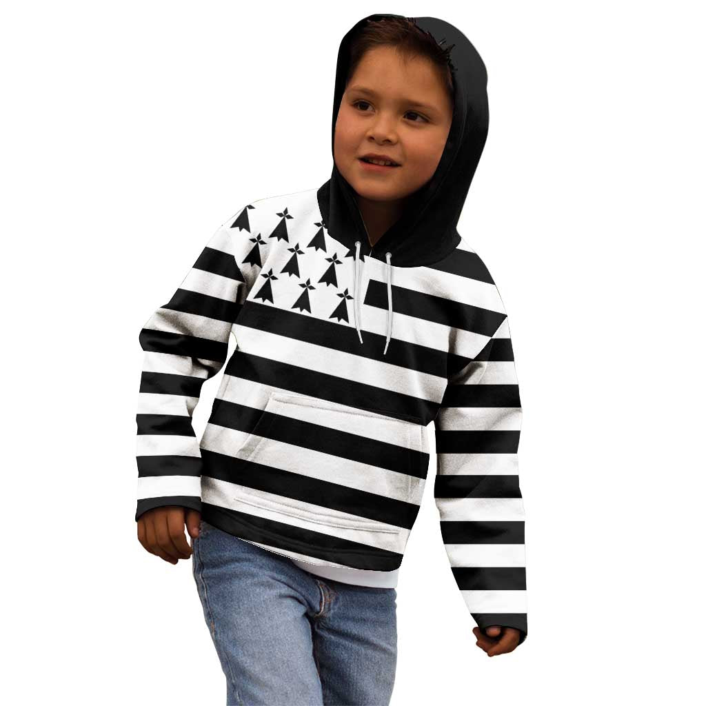 Brittany Flag Style Kid Hoodie Kentoch Mervel Eget Bezan Saotret - Wonder Print Shop