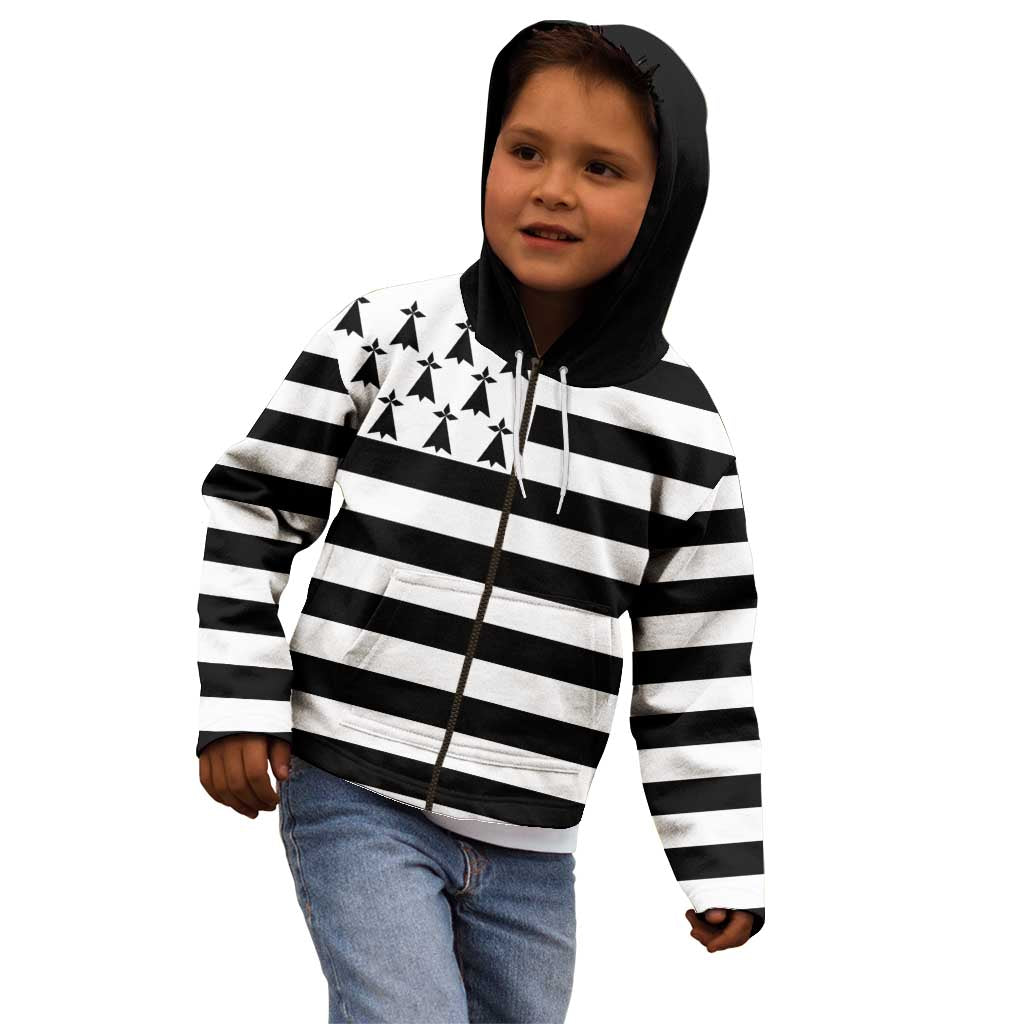 Brittany Flag Style Kid Hoodie Kentoch Mervel Eget Bezan Saotret - Wonder Print Shop