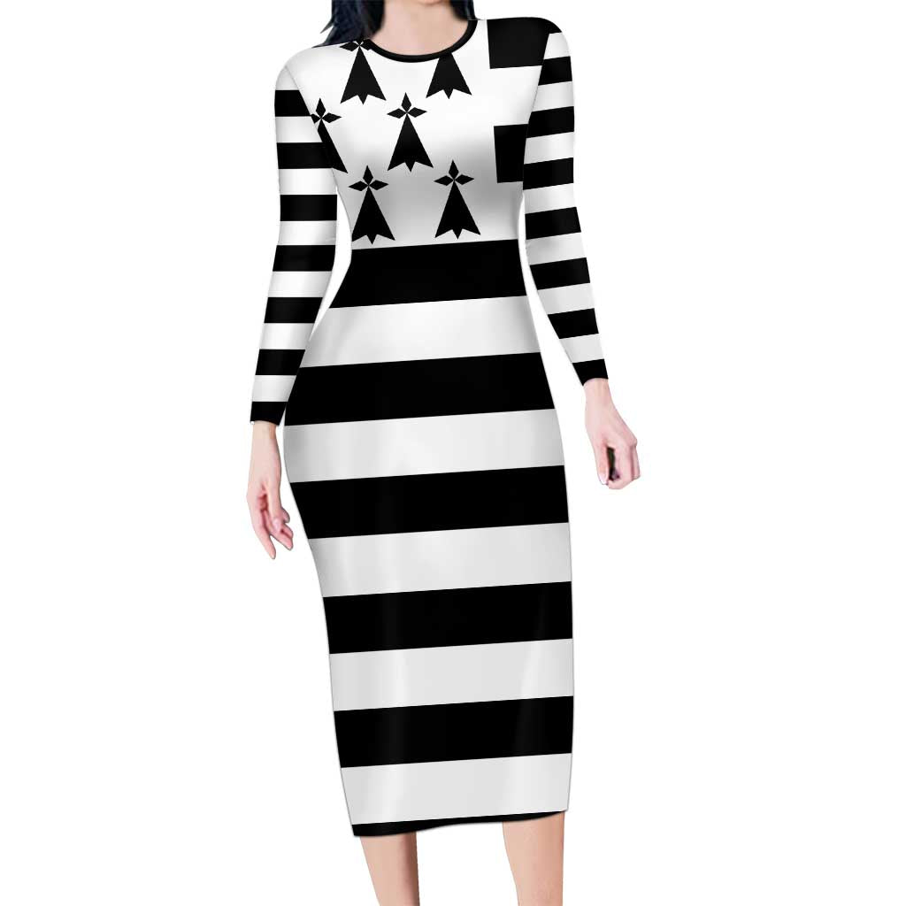Brittany Flag Style Long Sleeve Bodycon Dress Kentoch Mervel Eget Bezan Saotret - Wonder Print Shop