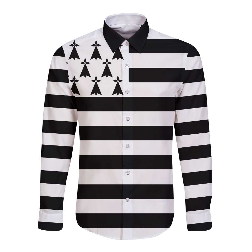 Brittany Flag Style Long Sleeve Button Shirt Kentoch Mervel Eget Bezan Saotret - Wonder Print Shop