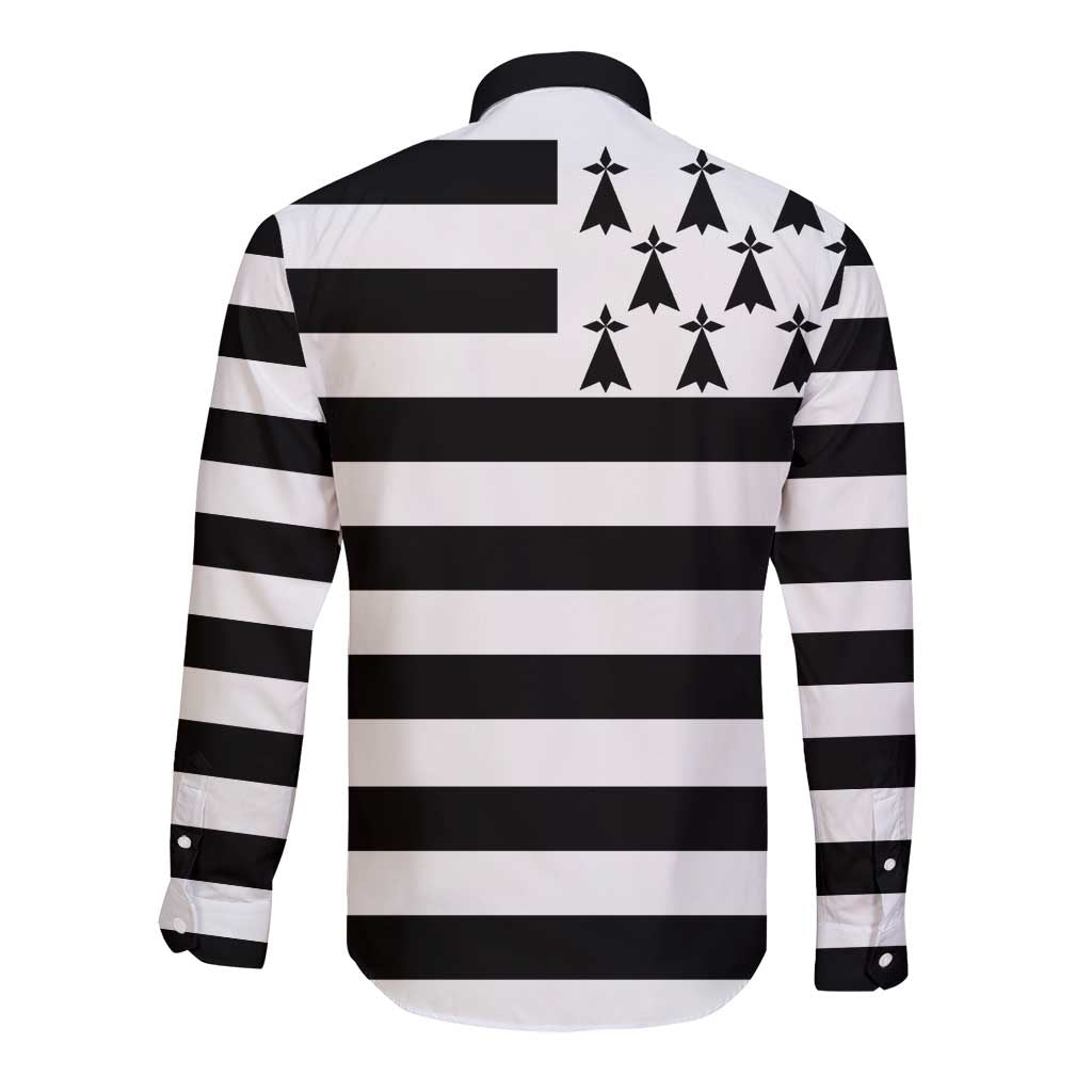 Brittany Flag Style Long Sleeve Button Shirt Kentoch Mervel Eget Bezan Saotret - Wonder Print Shop