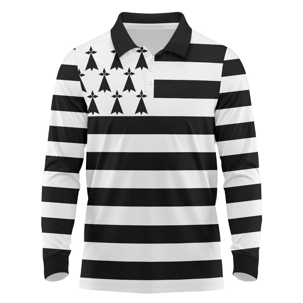 Brittany Flag Style Long Sleeve Polo Shirt Kentoch Mervel Eget Bezan Saotret - Wonder Print Shop