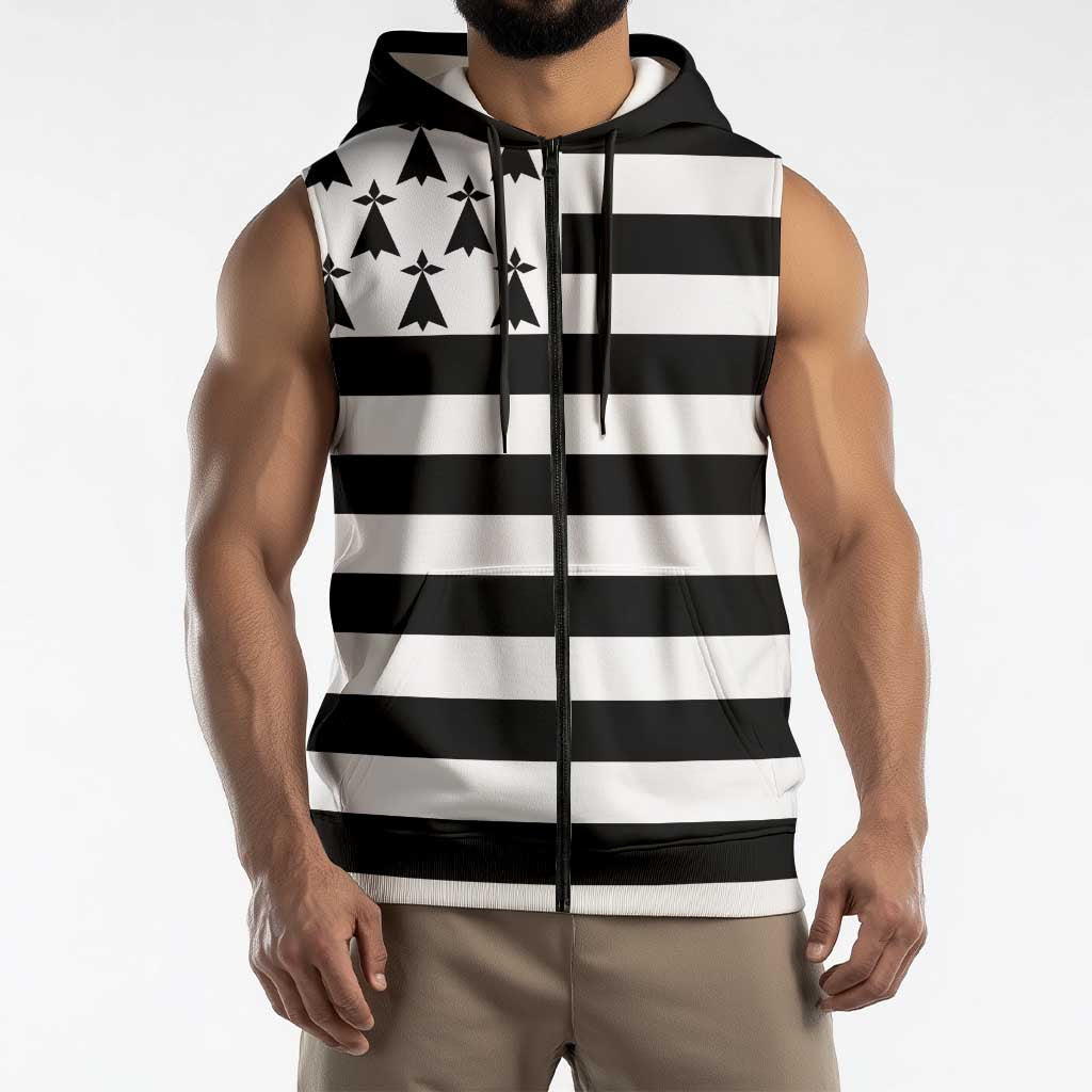 Brittany Flag Style Sleeveless Zip Hoodie Kentoch Mervel Eget Bezan Saotret - Wonder Print Shop