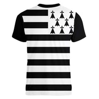 Brittany Flag Style Women V-Neck T-Shirt Kentoch Mervel Eget Bezan Saotret - Wonder Print Shop