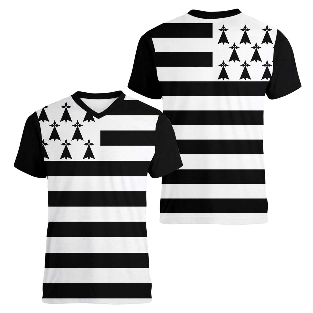 Brittany Flag Style Women V-Neck T-Shirt Kentoch Mervel Eget Bezan Saotret - Wonder Print Shop