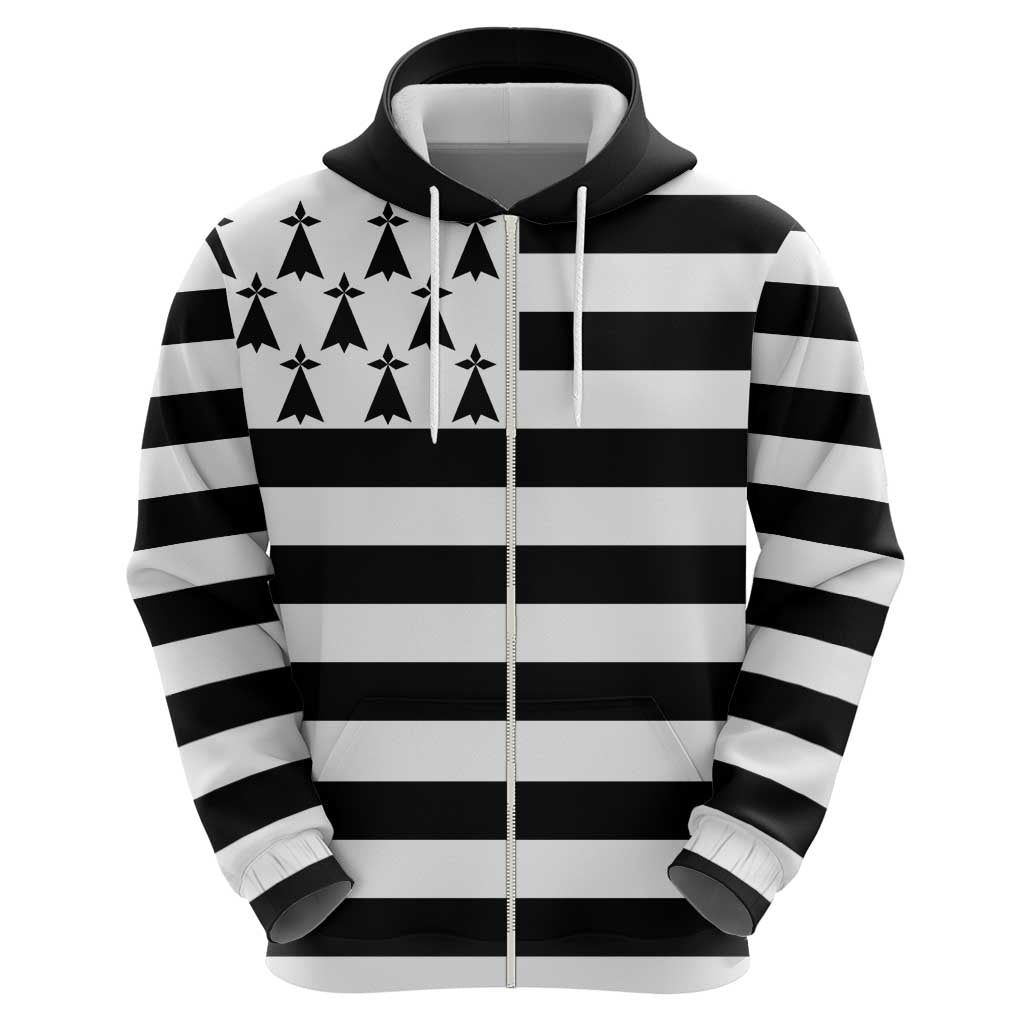 Brittany Flag Style Zip Hoodie Kentoch Mervel Eget Bezan Saotret - Wonder Print Shop