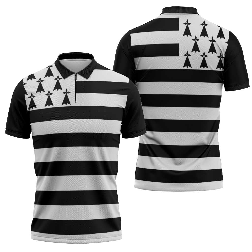 Brittany Flag Style Zipper Polo Shirt Kentoch Mervel Eget Bezan Saotret - Wonder Print Shop