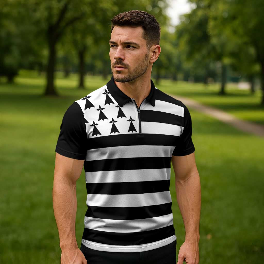 Brittany Flag Style Zipper Polo Shirt Kentoch Mervel Eget Bezan Saotret - Wonder Print Shop