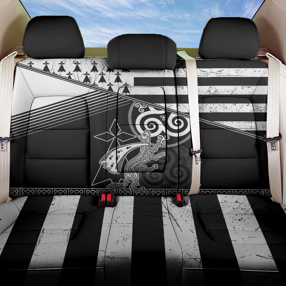 Brittany Ermine Celtic Back Car Seat Cover Black Celtic Triskels - Wonder Print Shop