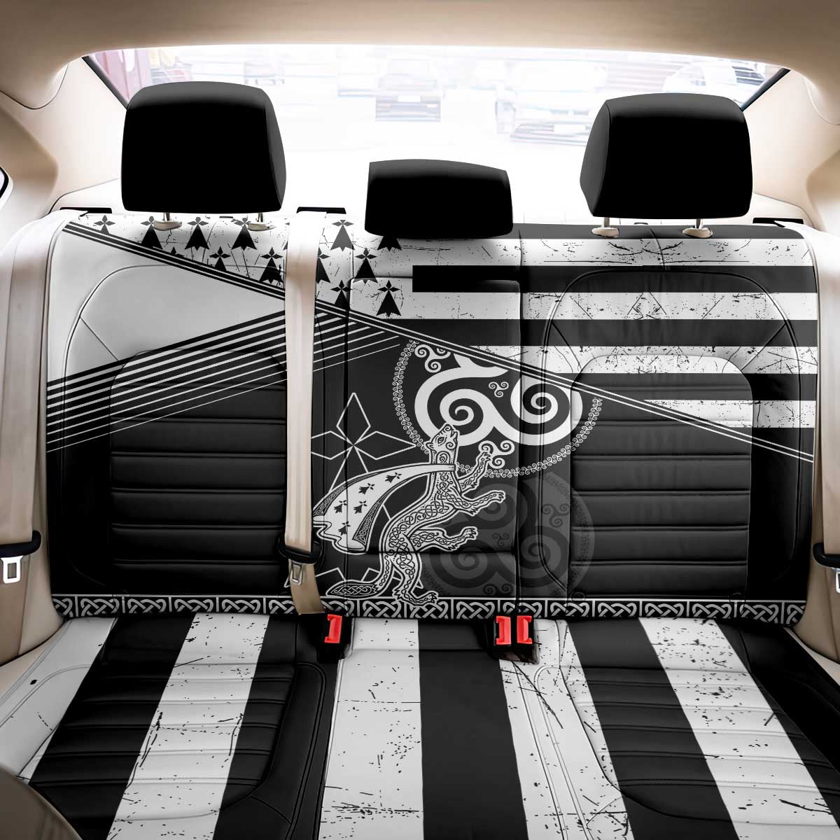 Brittany Ermine Celtic Back Car Seat Cover Black Celtic Triskels - Wonder Print Shop