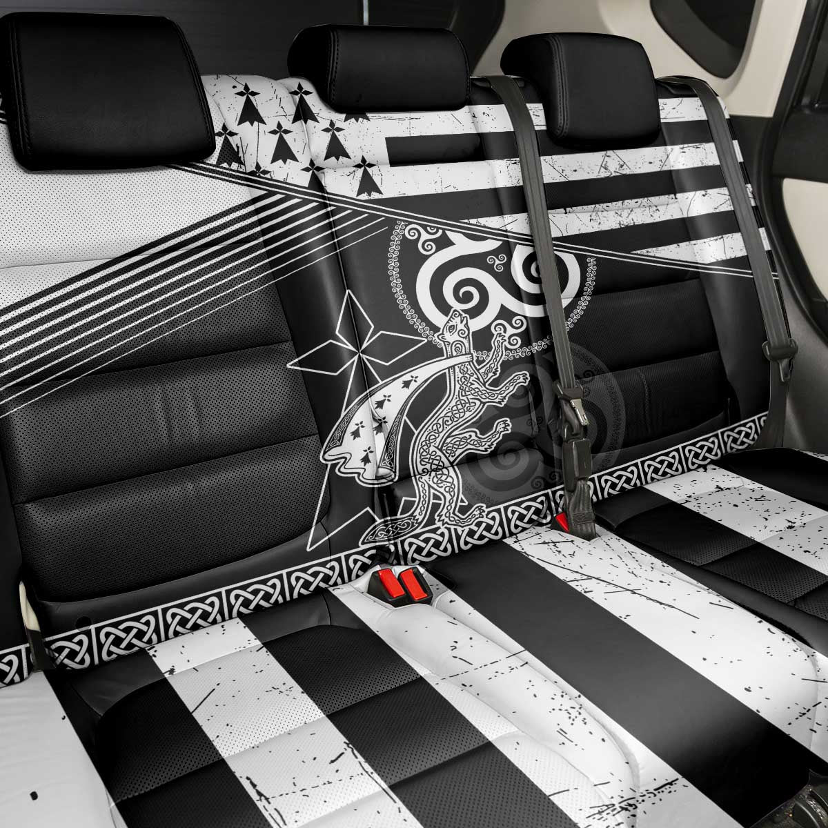 Brittany Ermine Celtic Back Car Seat Cover Black Celtic Triskels - Wonder Print Shop