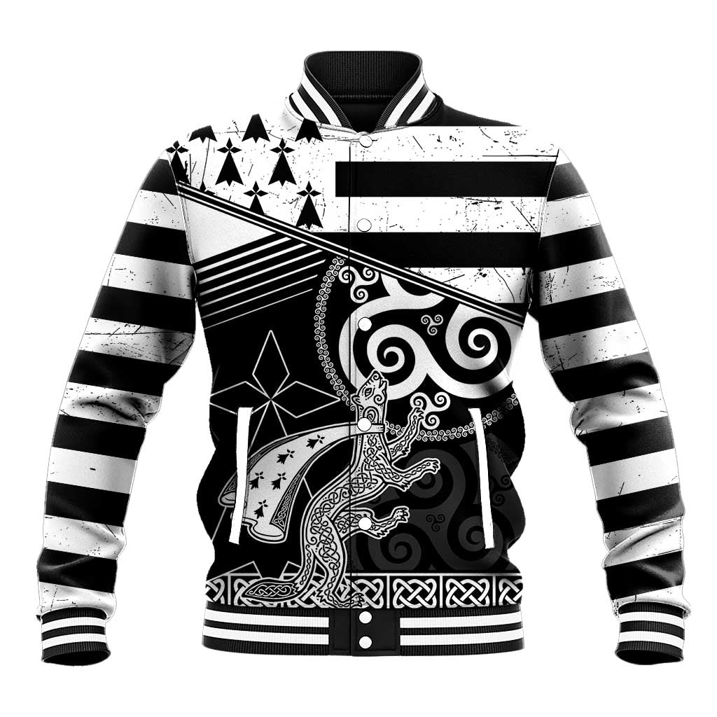 Brittany Ermine Celtic Baseball Jacket Black Celtic Triskels - Wonder Print Shop