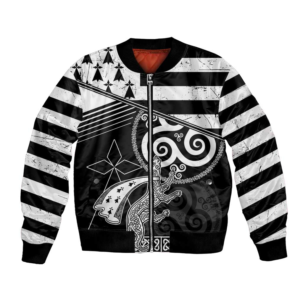 Brittany Ermine Celtic Bomber Jacket Black Celtic Triskels - Wonder Print Shop