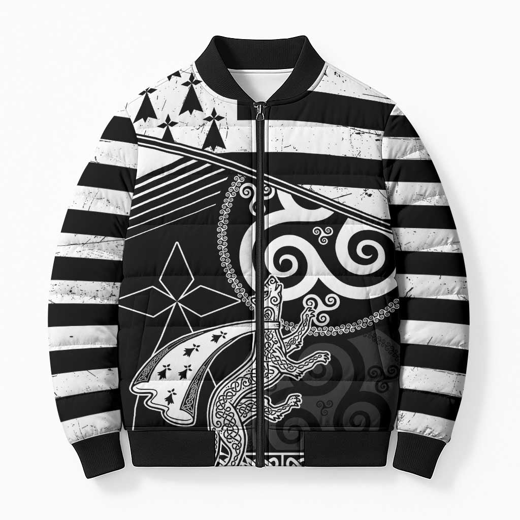 Brittany Ermine Celtic Bomber Puffer Jacket Black Celtic Triskels - Wonder Print Shop