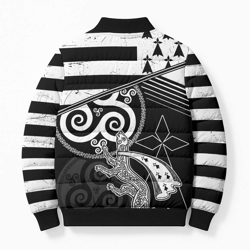 Brittany Ermine Celtic Bomber Puffer Jacket Black Celtic Triskels - Wonder Print Shop