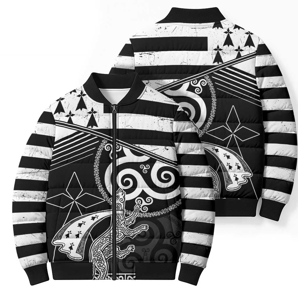 Brittany Ermine Celtic Bomber Puffer Jacket Black Celtic Triskels - Wonder Print Shop