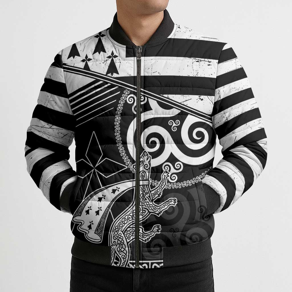 Brittany Ermine Celtic Bomber Puffer Jacket Black Celtic Triskels - Wonder Print Shop